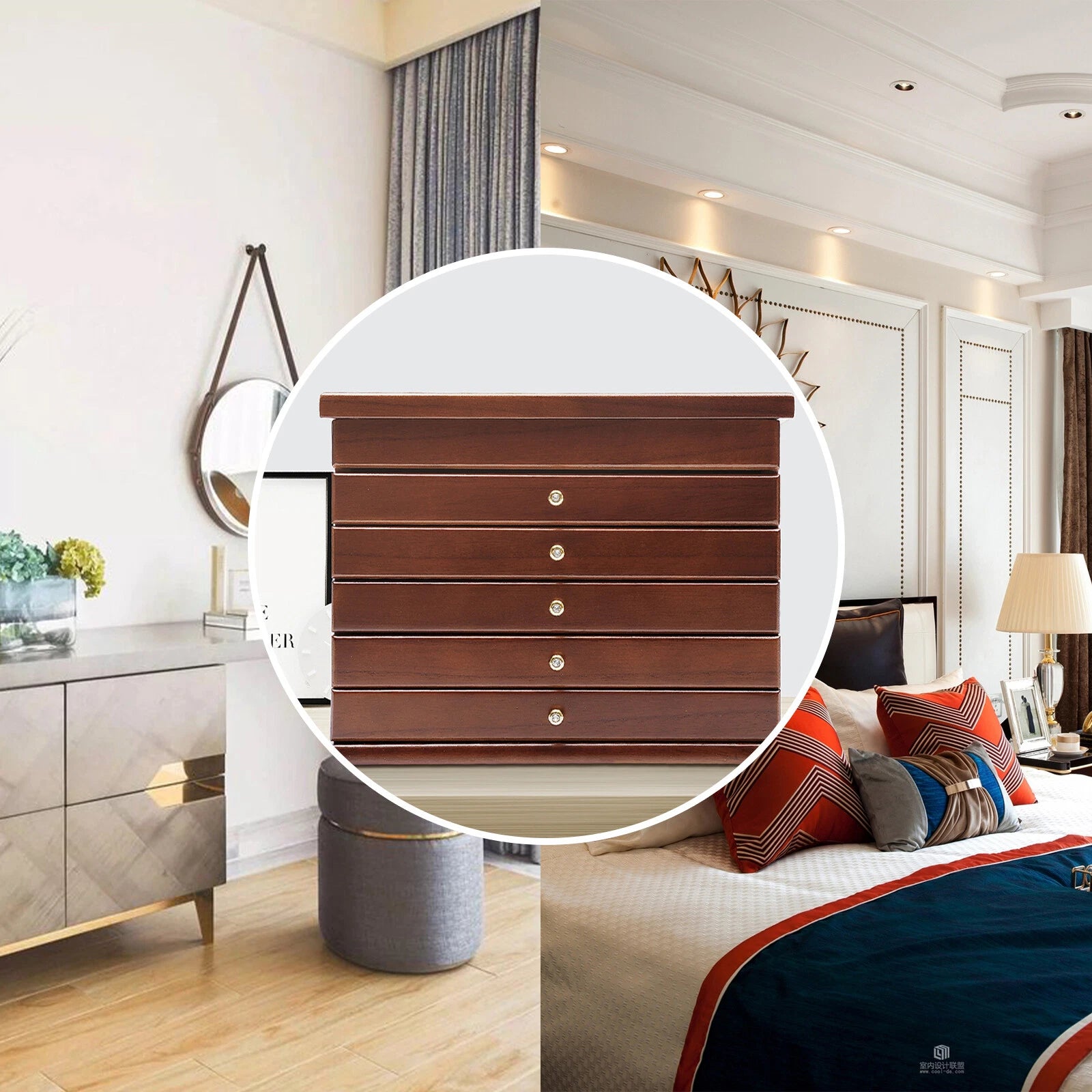 6 Layers Wooden 5 Drawers Large Jewelry Box With Mirror Organizer Box Gift | eBay