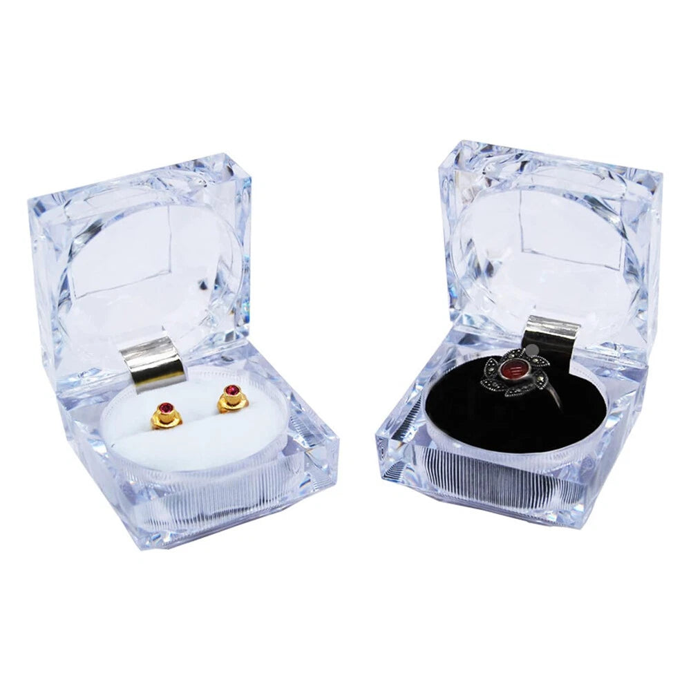 12 PC Clear Crystal Ring Gift Boxes Earrings Jewelry Storage Box BlACK RED WHITE | eBay