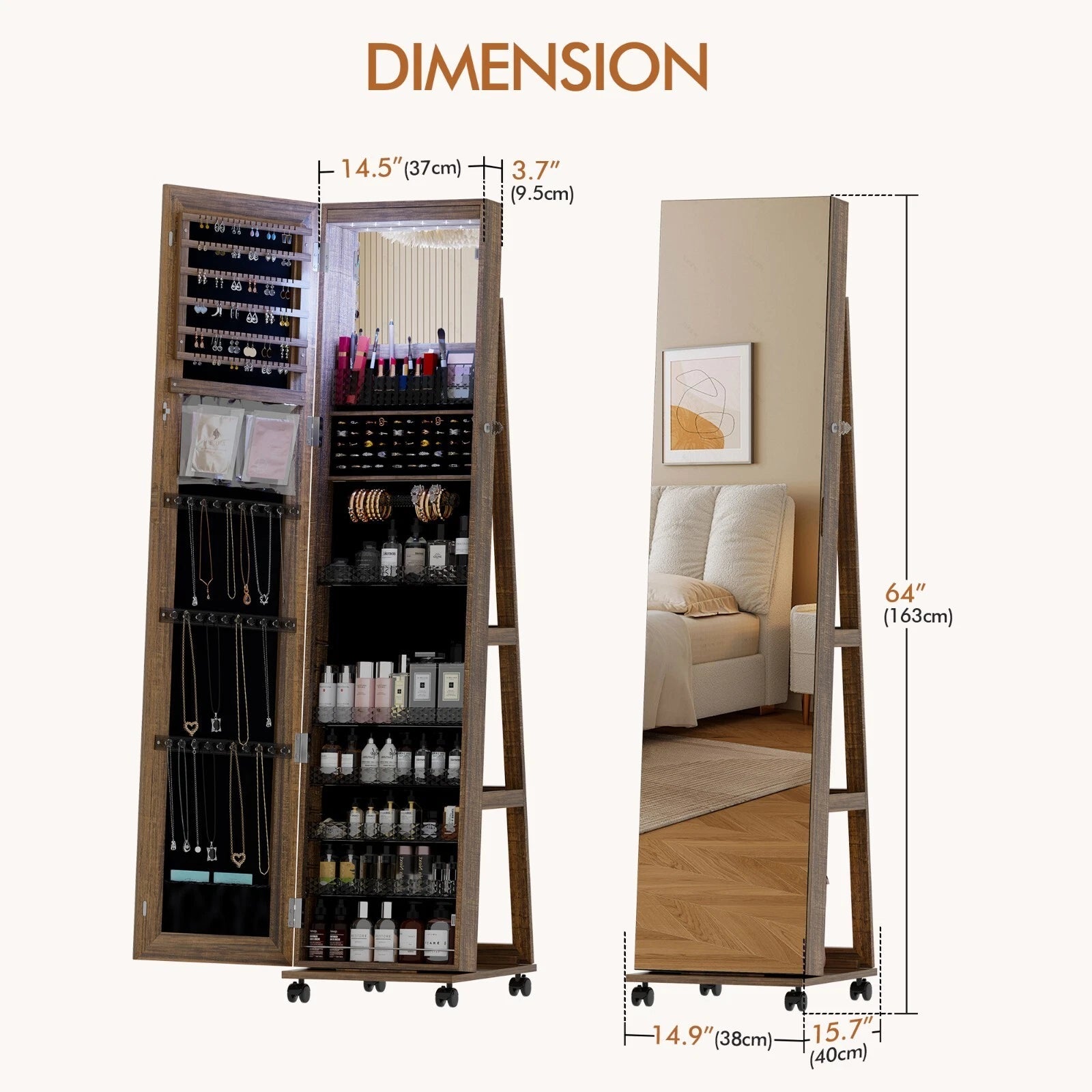 360°Rotating LED Jewelry Armoire with Lockable, Large Capacity Jewelry Organizer | eBay