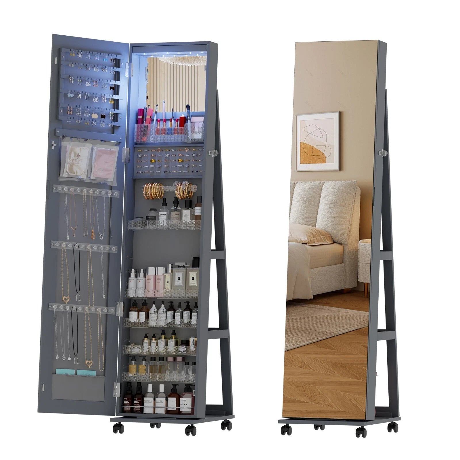 360°Rotating LED Jewelry Armoire with Lockable, Large Capacity Jewelry Organizer | eBay