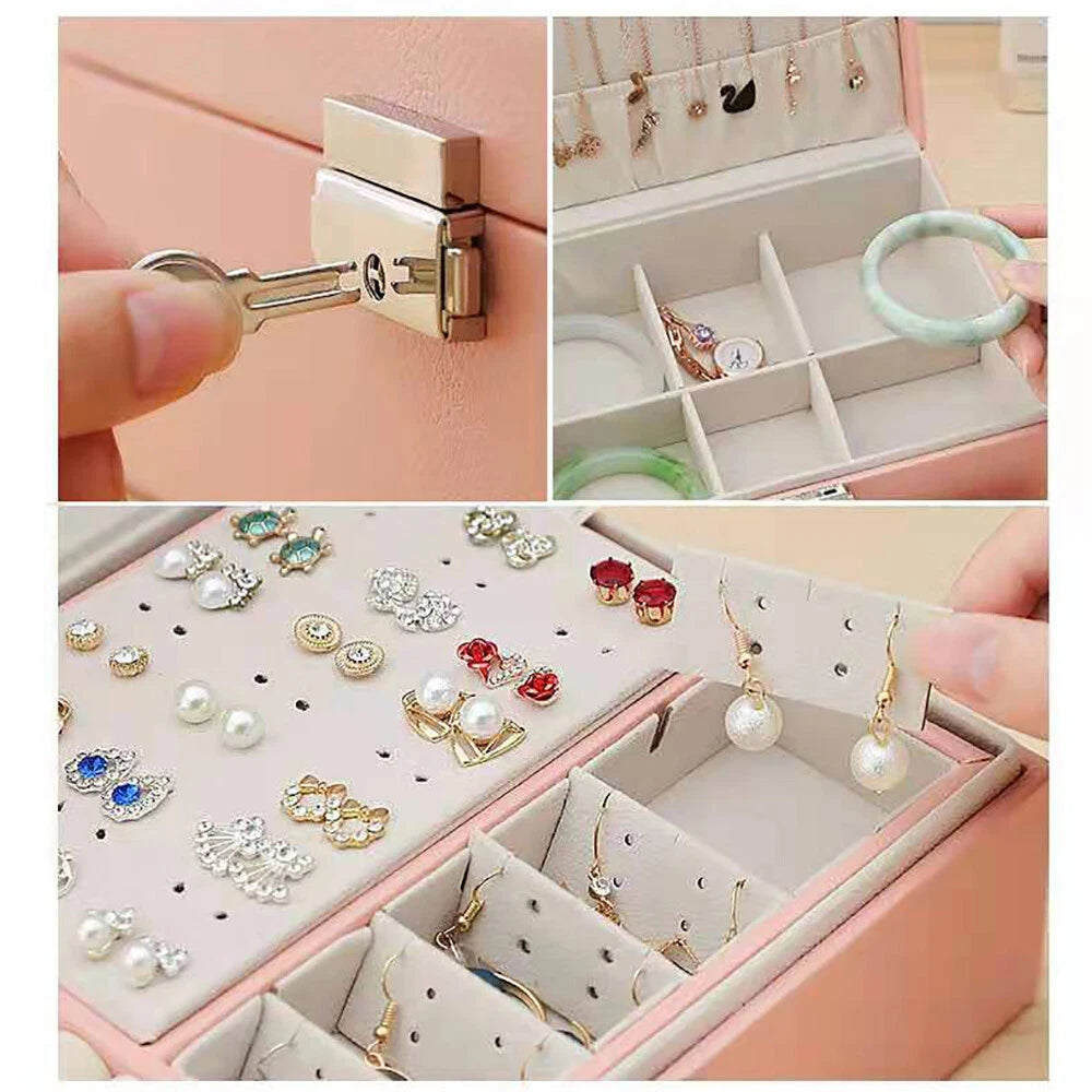 Double Layer Jewelry Box - PU Leather Organizer for Necklaces & Rings | eBay