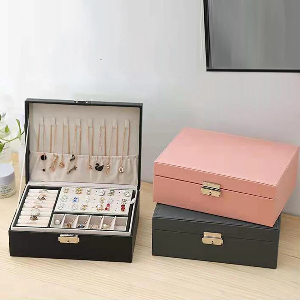 Double Layer Jewelry Box - PU Leather Organizer for Necklaces & Rings | eBay