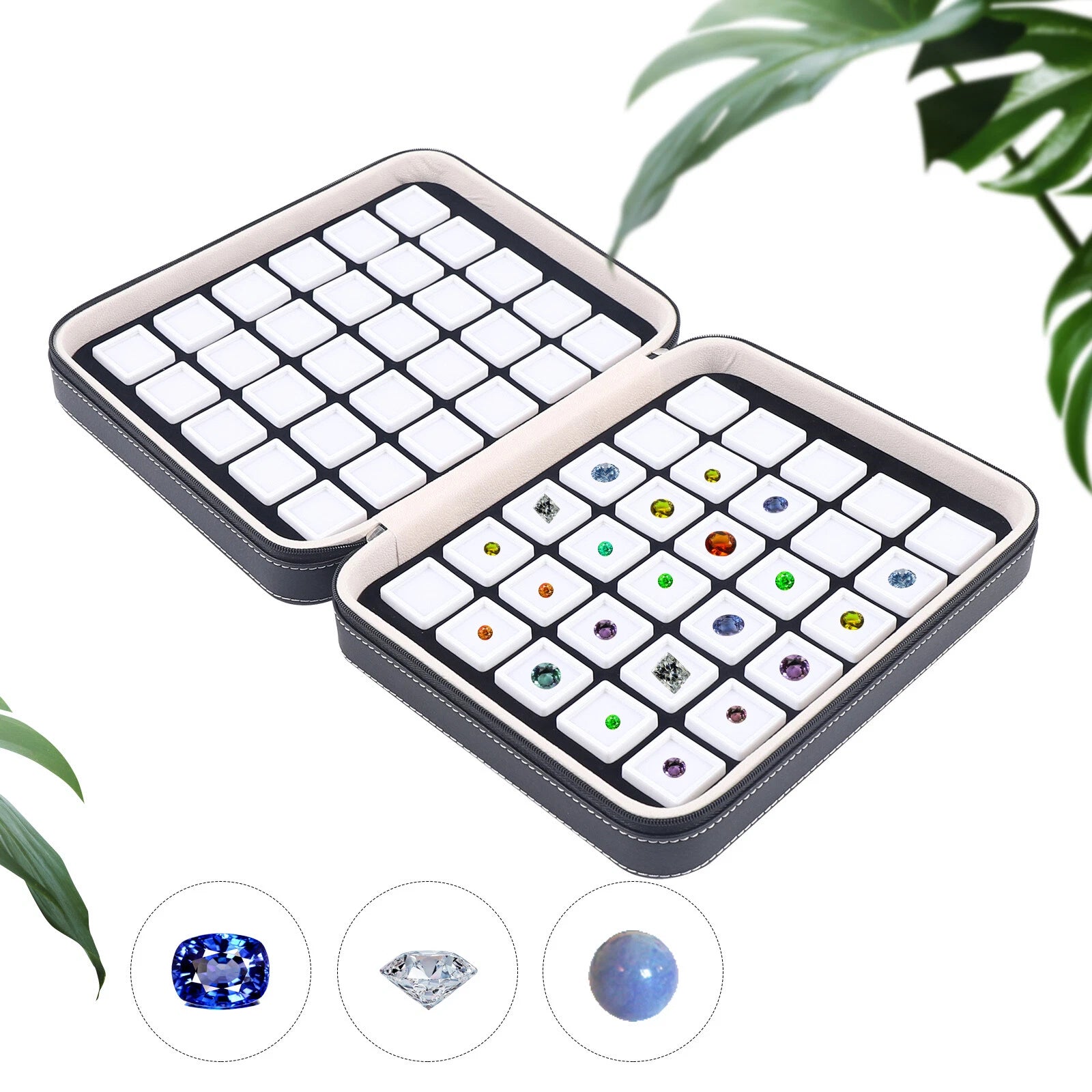 60 Grids Leather Gemstone Gem Diamond Storage Case Jewelry Display Box | eBay