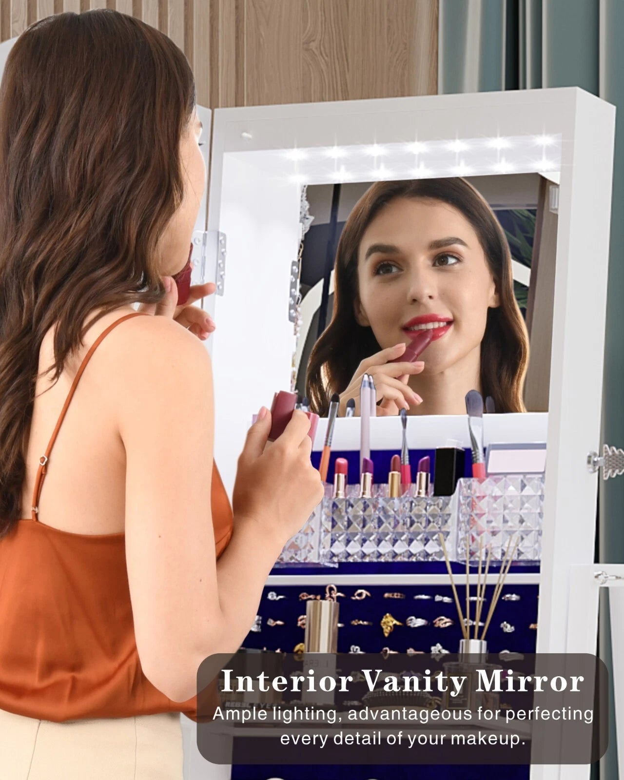 360° Rotating Jewelry Armoire with Full Length Mirror, Lockable Jewelry Cabinet | eBay