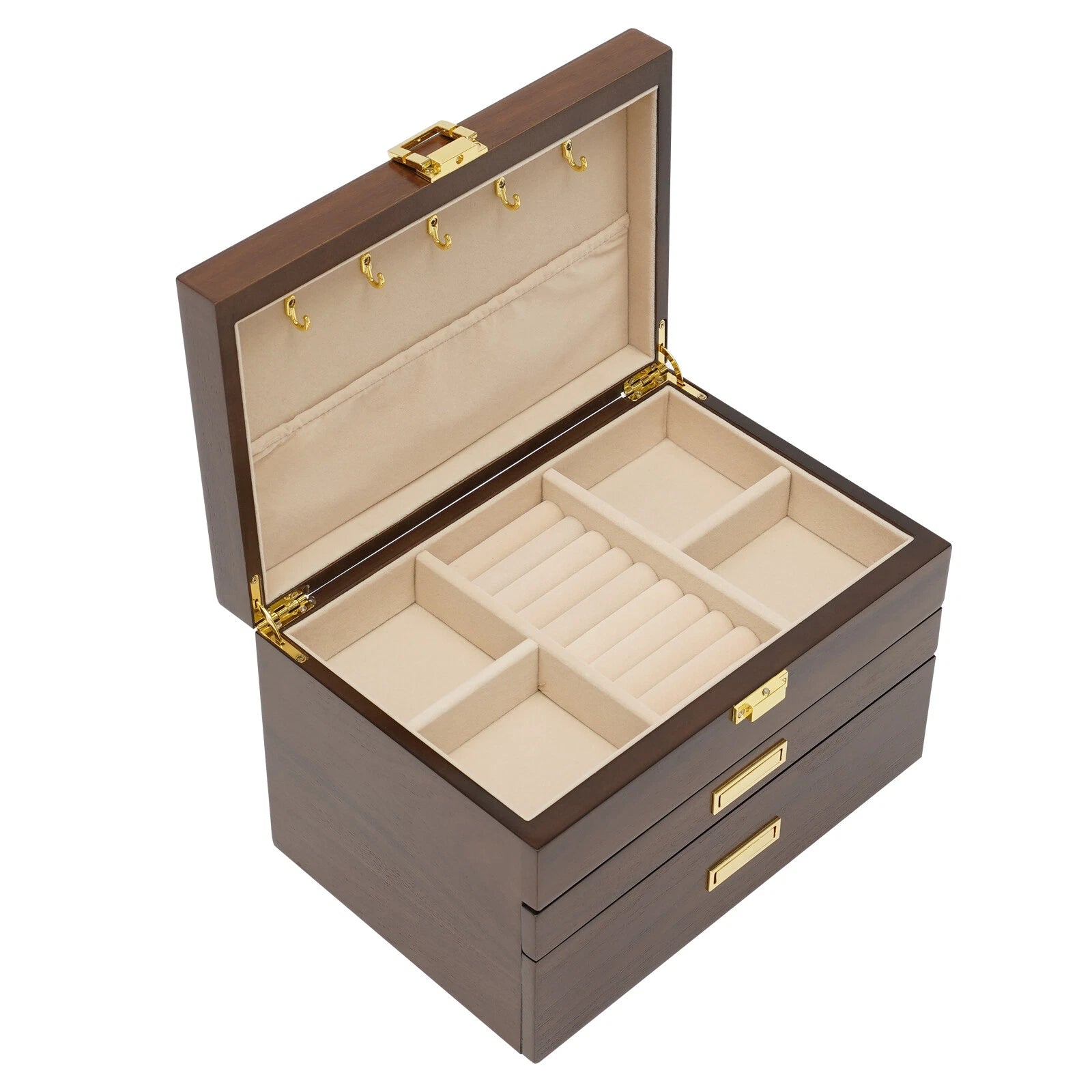 3 Layers Wooden Organizer Jewelry Storage Box w/ 2 Drawers Cabinet | eBay