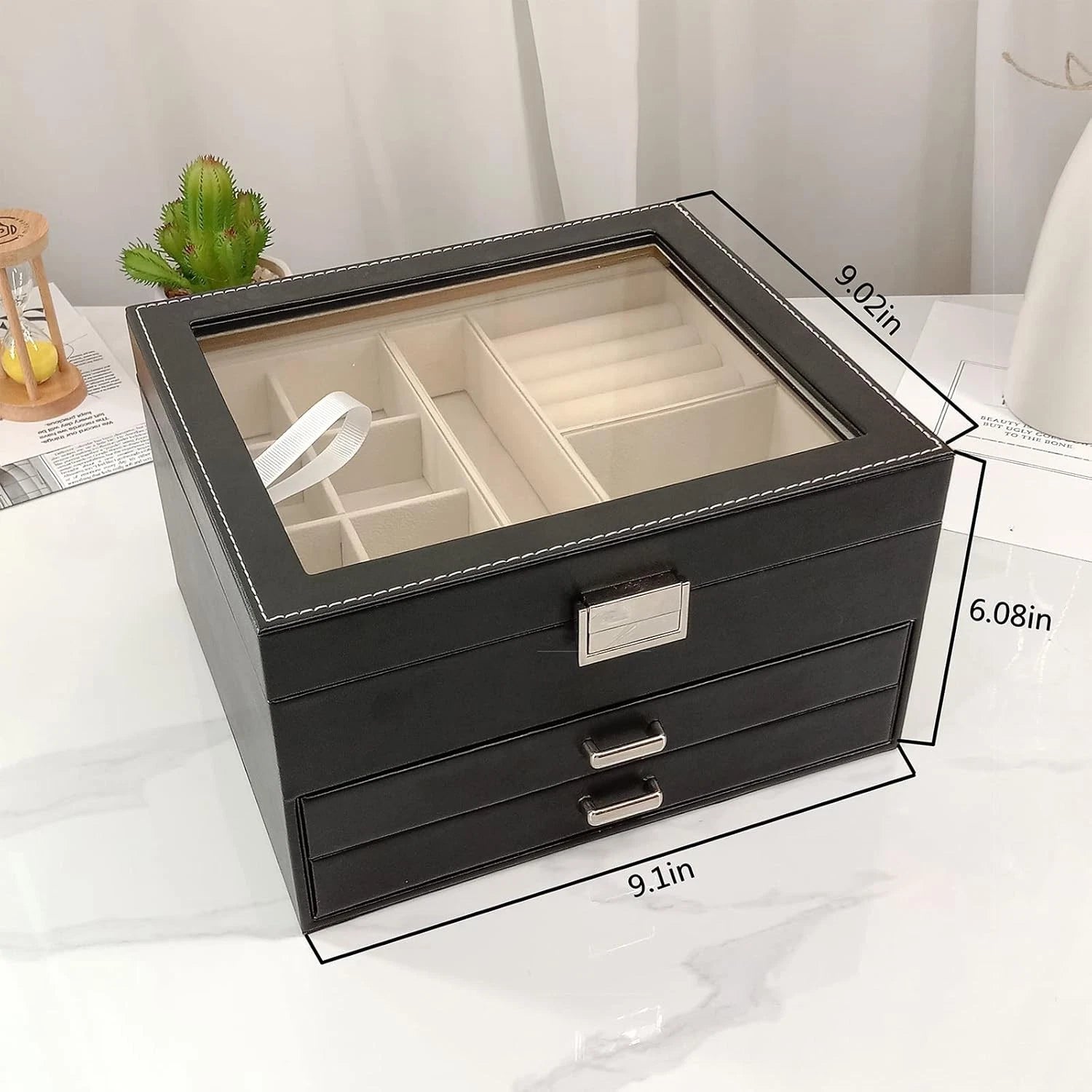 3-Layer Jewelry Organizer with Glass Lid & Drawers Jewelry Storag Box for Women. | eBay
