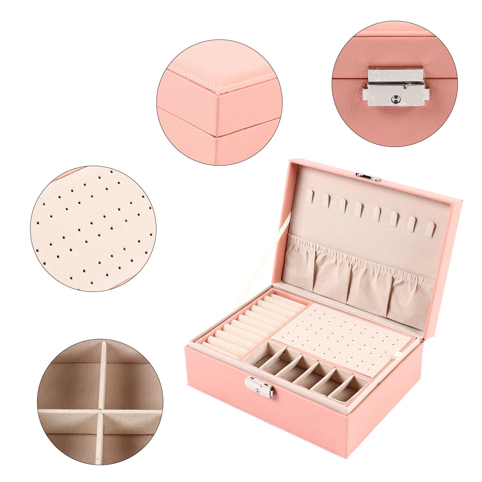 Double Layer Jewelry Box - PU Leather Organizer for Necklaces & Rings | eBay