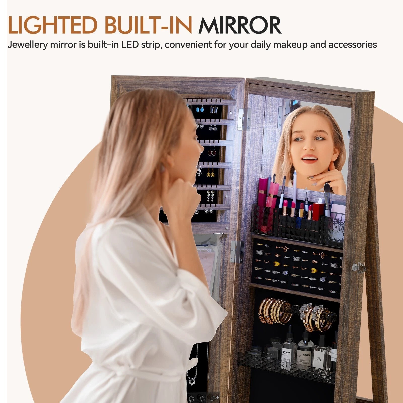 360°Rotating LED Jewelry Armoire with Lockable, Large Capacity Jewelry Organizer | eBay