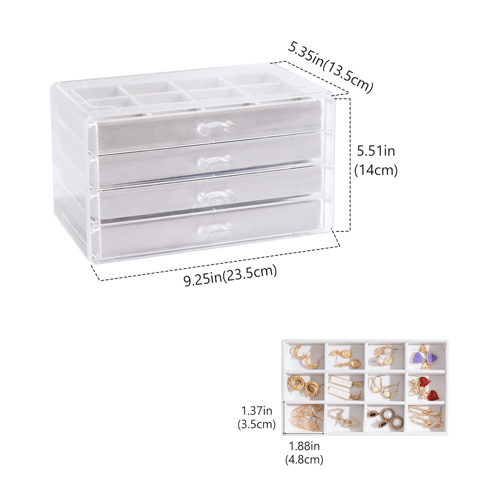 Earring Holder Organizer Box Jewelry Storage with 4 Drawers, Clear Acrylic St... | eBay