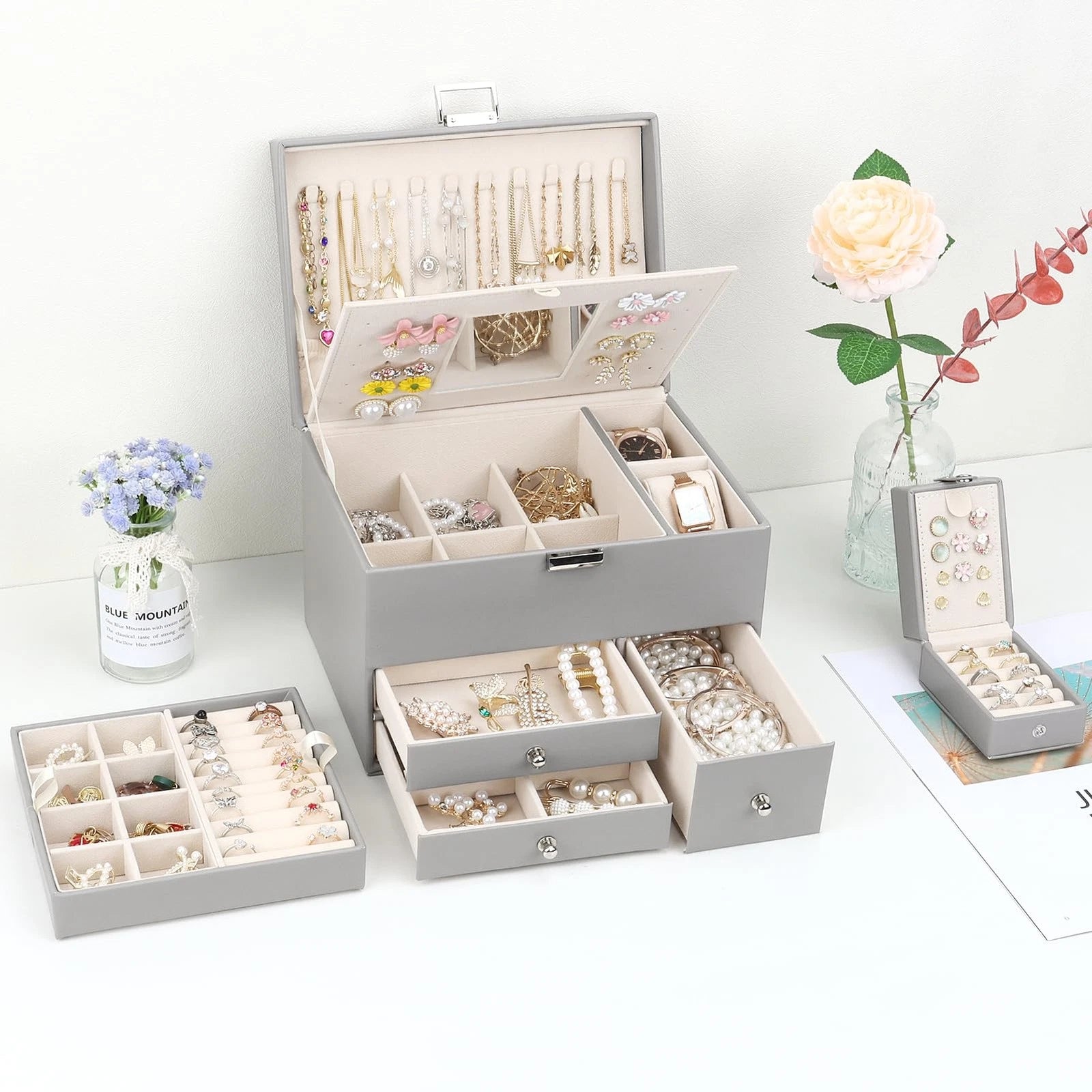 DesignSter Jewelry Organizer Box 3 Layers Large Jewelry Box with Travel Jewel... | eBay