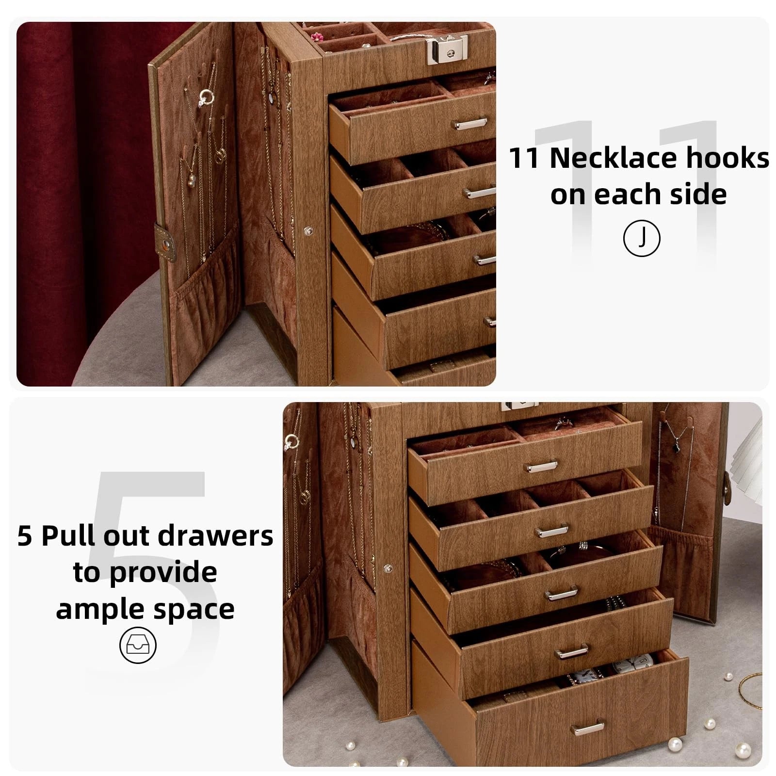 6-Tier Jewelry Box with Mirror & Lock – Organizer | eBay