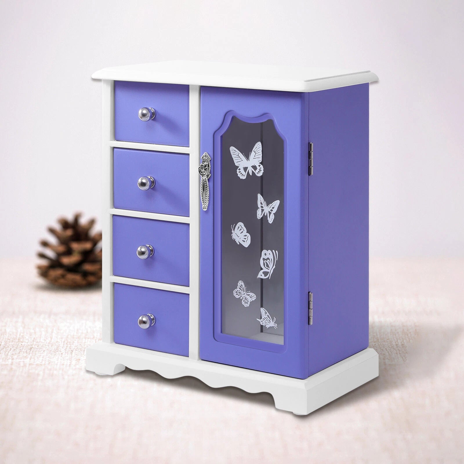 Double Door Purple Butterfly Jewelry Box w/4 Drawers Organizer Built-in Mirror | eBay