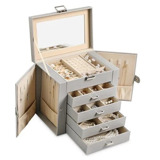 5-layer Jewelry Box,Faux Leather Jewelry Organizer with 4 Drawers,Jewelry Grey | eBay