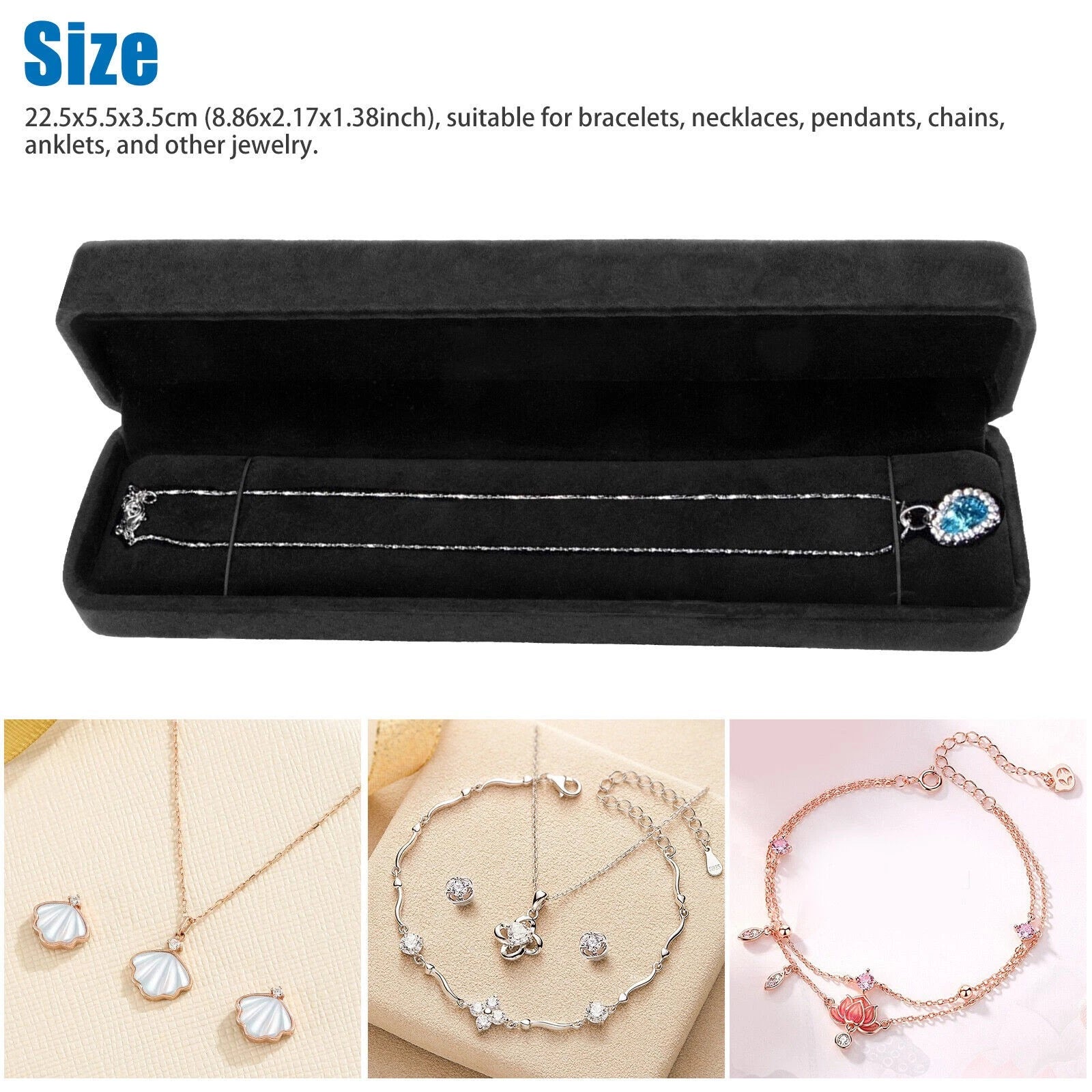1PC Black Velvet Necklace Chain Gift Box Bracelet Storage Case Jewelry Display | eBay