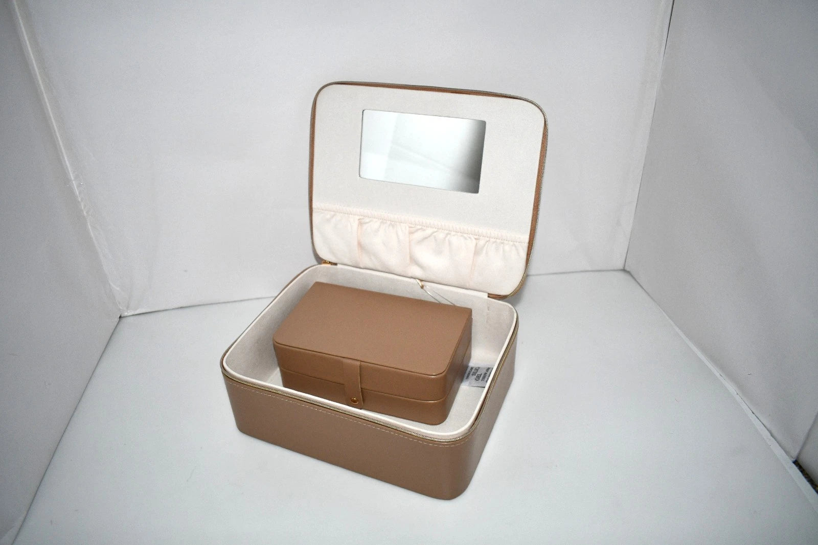 A New Day Jewelry Organizer & Travel Zip Case | Faux Leather Beige Storage Box w | eBay