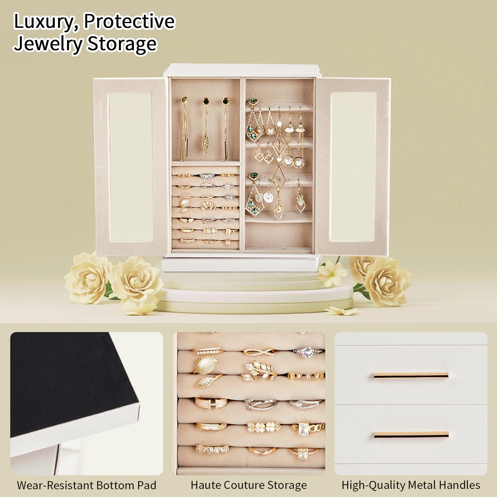 360° Rotating Jewelry Box Large Storage for Earrings Velvet Jewelry Cabinet | eBay