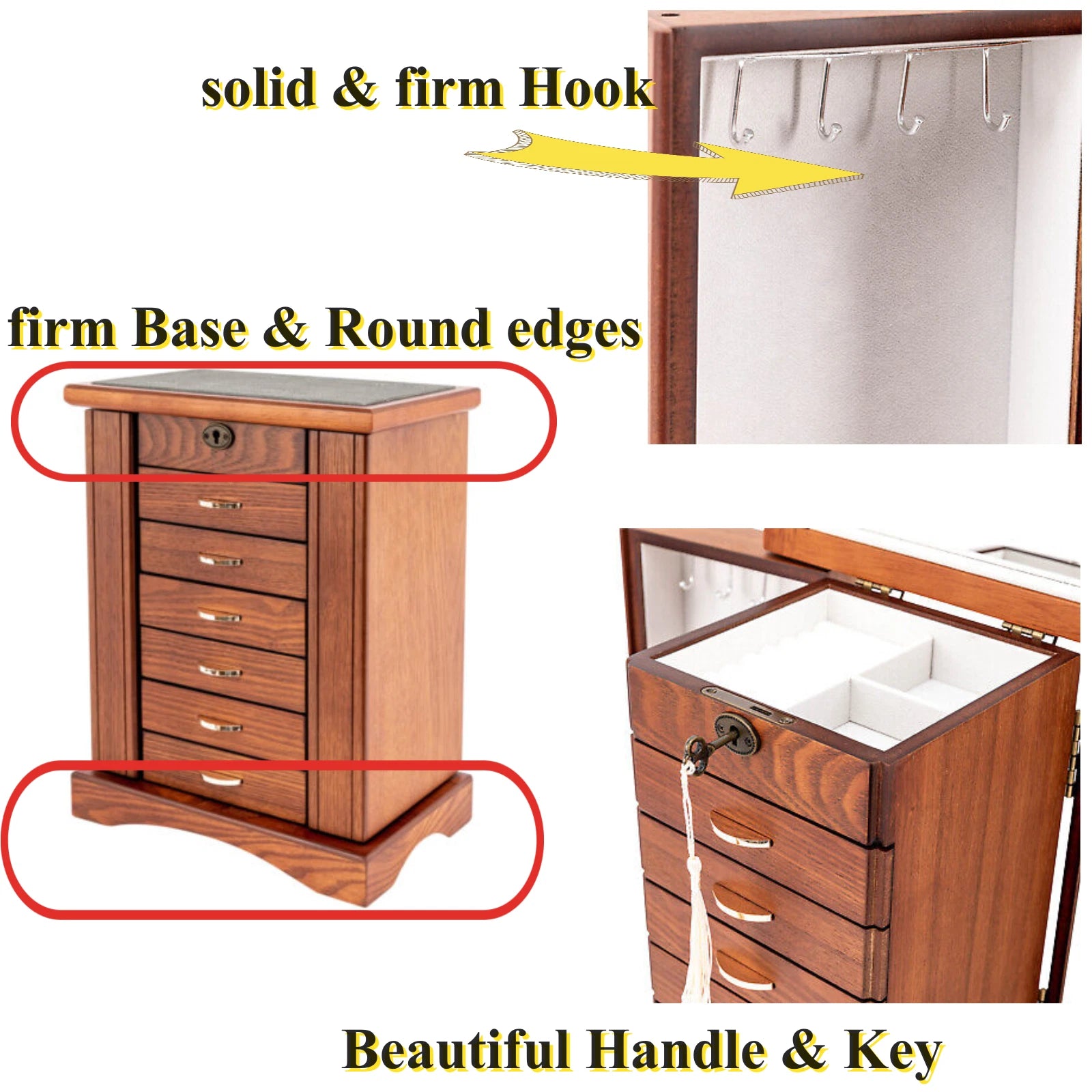 7 Layers Jewelry Box Wooden for Wowen Large Organizer Box with Mirror Safe Lock | eBay