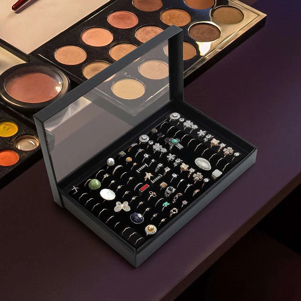 100 Slots Jewelry Ring Display Organizer Case Tray Holder Earring Storage Box | eBay