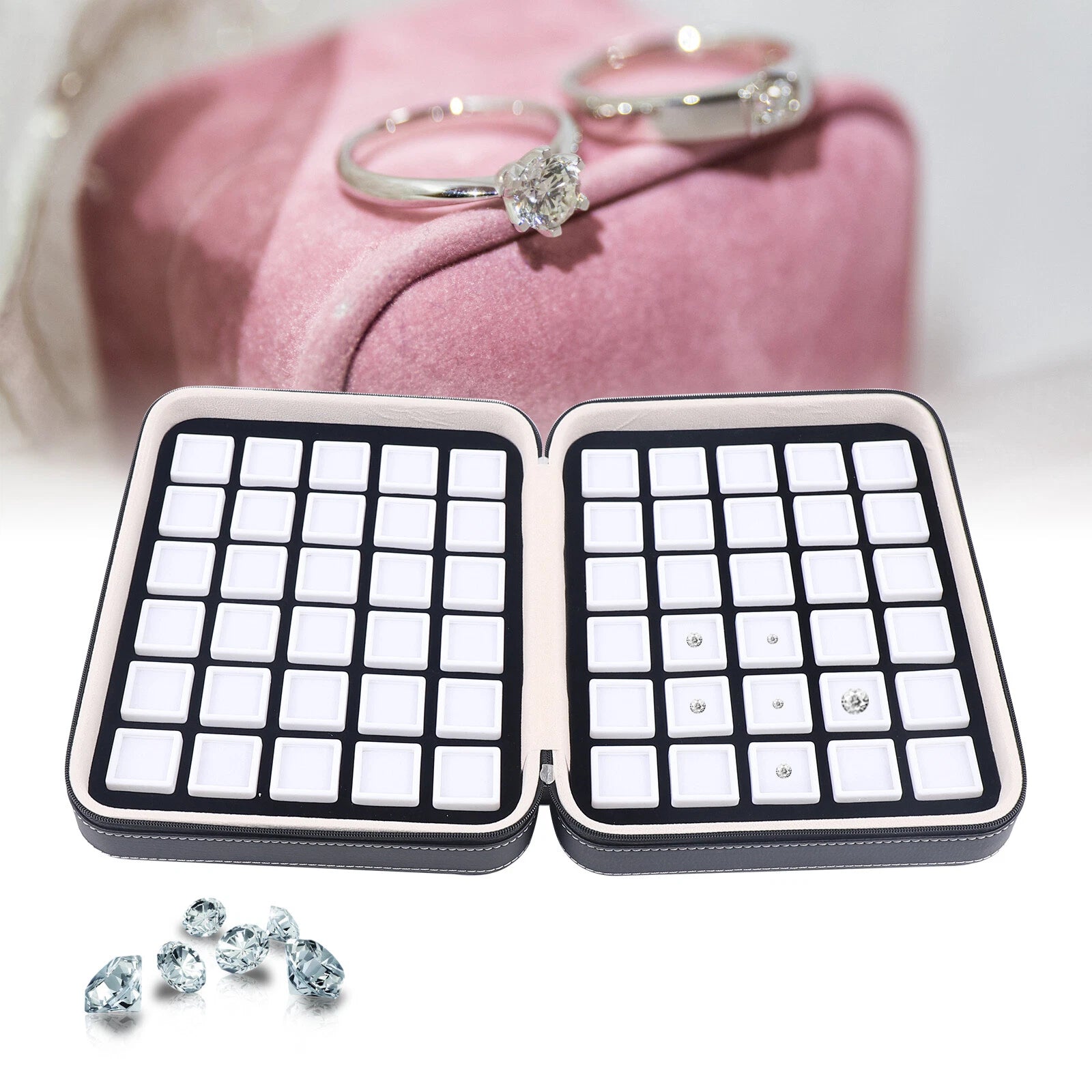 60 Grids Leather Gemstone Gem Diamond Storage Case Jewelry Display Box | eBay