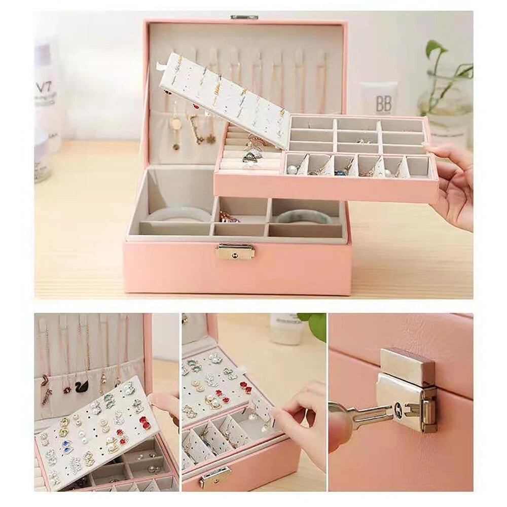 Double Layer Jewelry Box - PU Leather Organizer for Necklaces & Rings | eBay