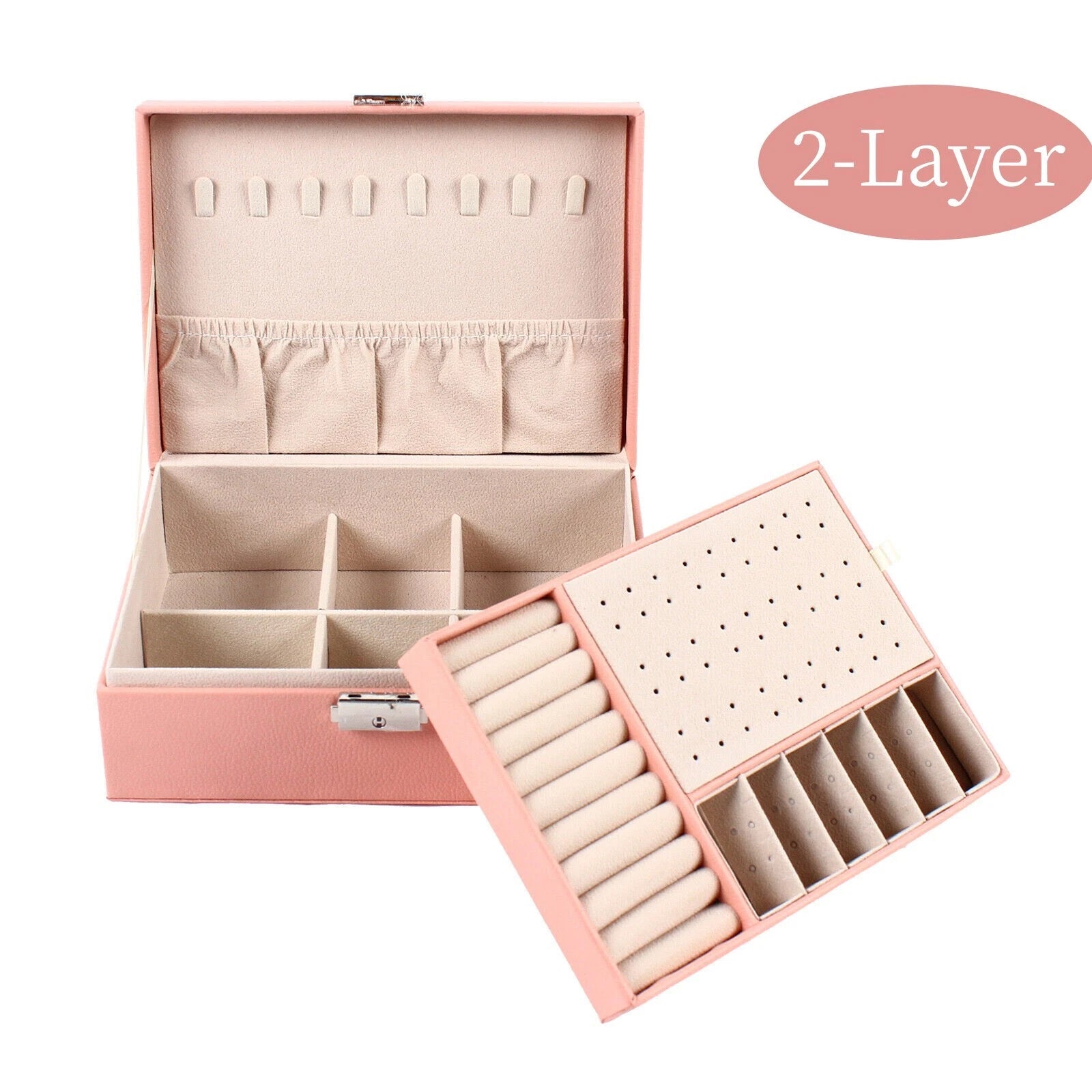 Double Layer Jewelry Box - PU Leather Organizer for Necklaces & Rings | eBay