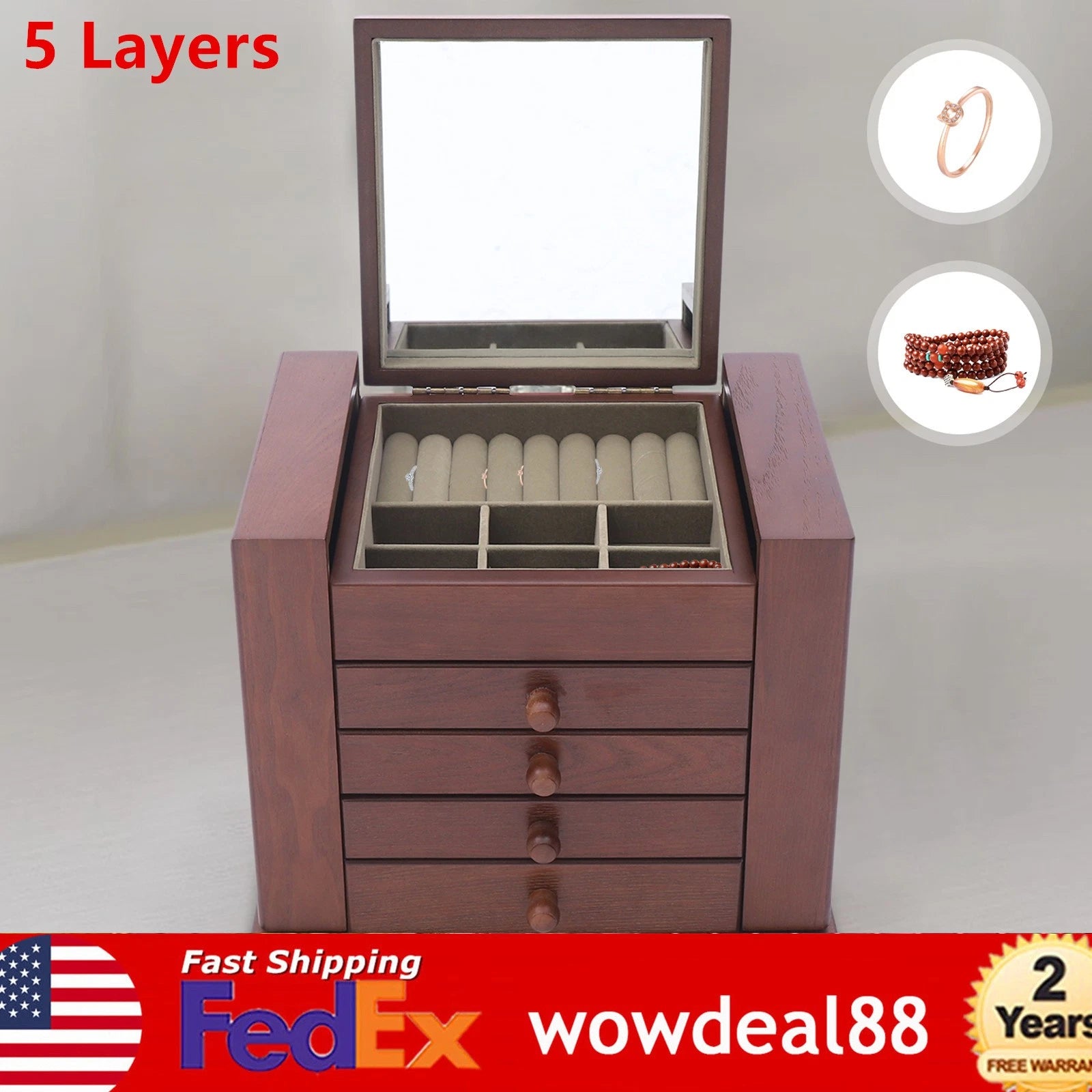 5 Layers Case 4 Drawer Vintage Large Jewelry Organizer Wooden Storage Boxes | eBay