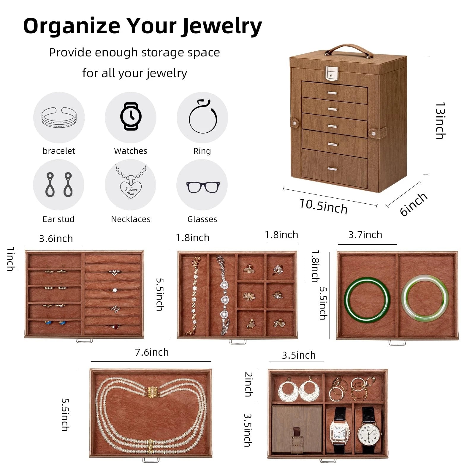 6-Tier Jewelry Box with Mirror & Lock – Organizer | eBay