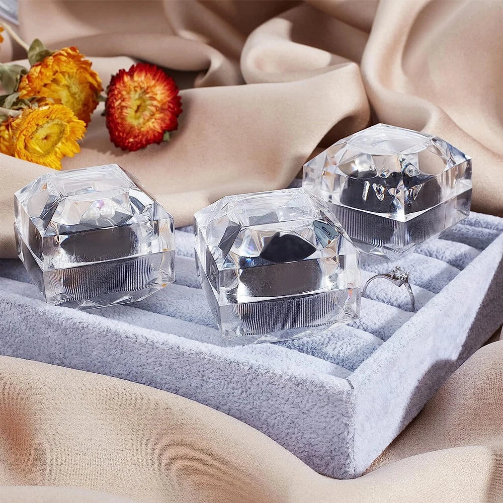 12 PC Clear Crystal Ring Gift Boxes Earrings Jewelry Storage Box BlACK RED WHITE | eBay