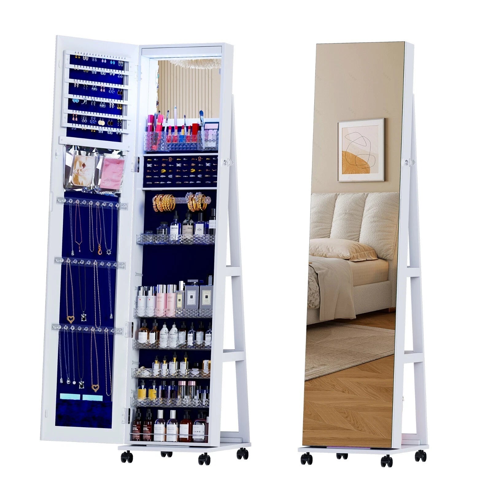 360°Rotating LED Jewelry Armoire with Lockable, Large Capacity Jewelry Organizer | eBay