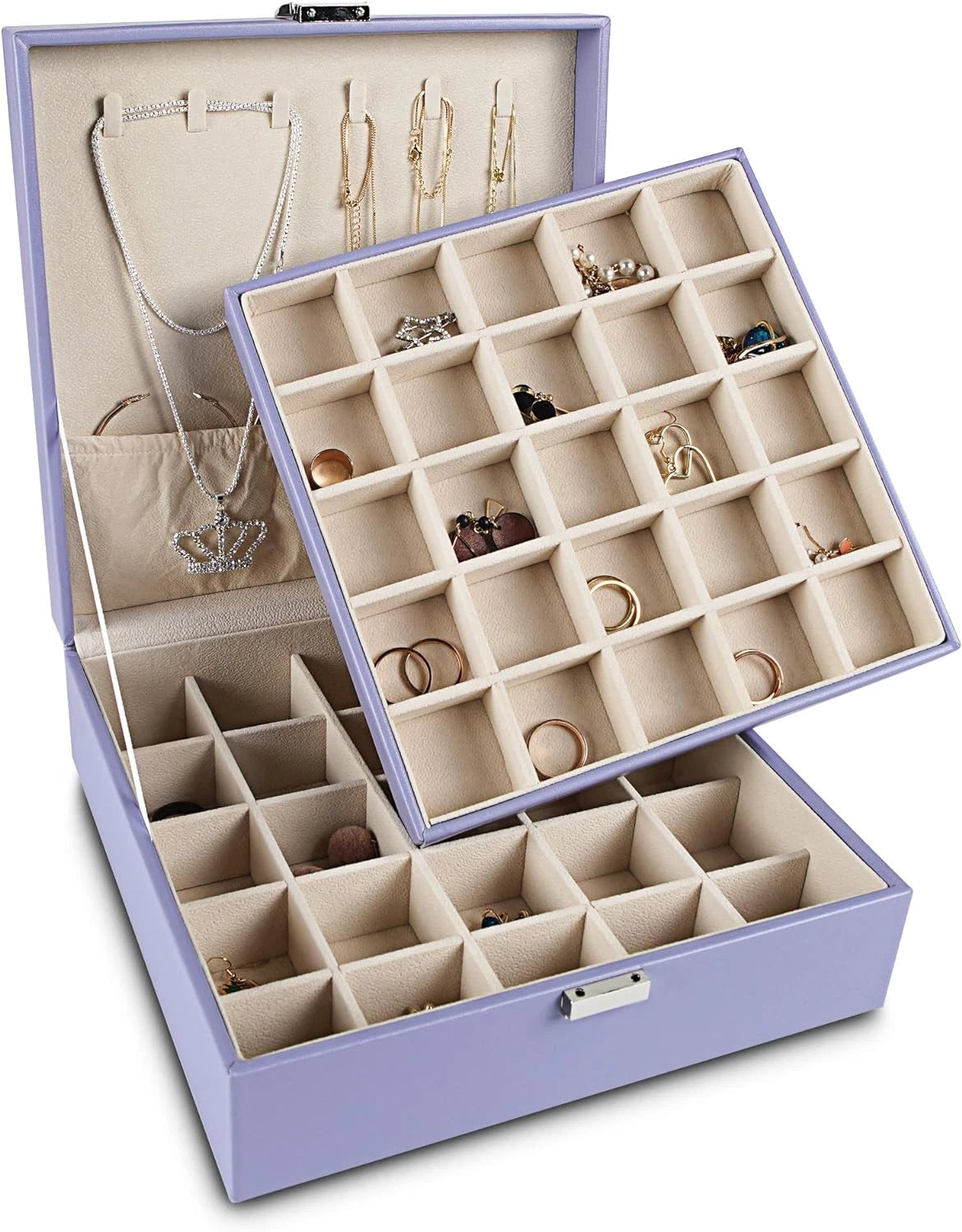 Earring Organizer Classic Jewelry Box 50 Slots Double Layer Storage Case Purple | eBay