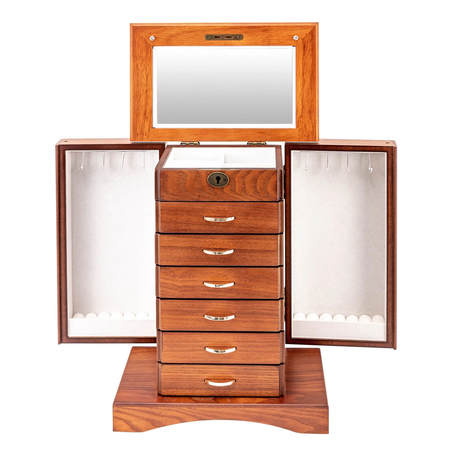 7 Layers Jewelry Box Large Wooden Organizer Box with Mirror Safe Lock for Women | eBay