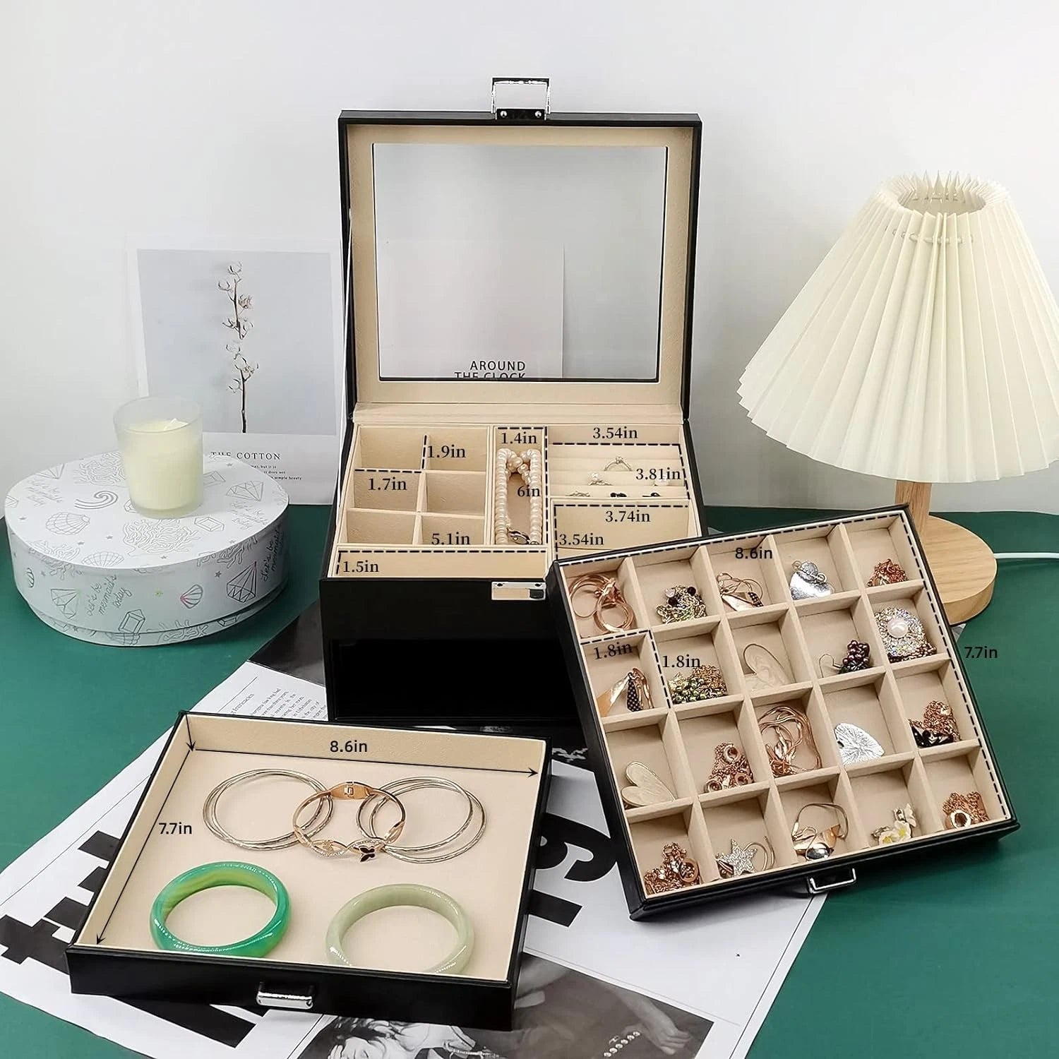 3-Layer Jewelry Organizer with Glass Lid & Drawers Jewelry Storag Box for Women. | eBay