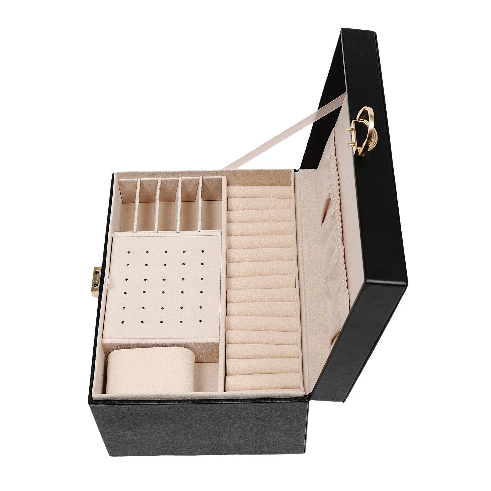 3-Layer Jewelry Box Organizer with Lockable Storage and Velveteen Lining | eBay