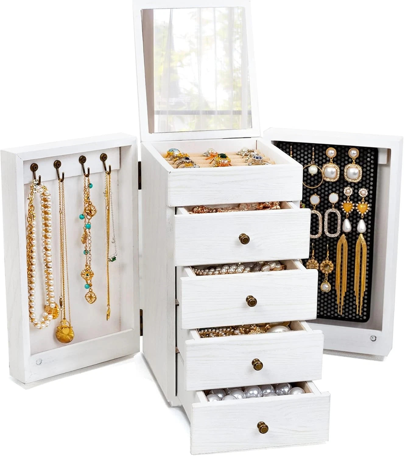 Charming White 5-Layer Jewelry Storage Box with Built-in Mirror & 4 Drawers | eBay