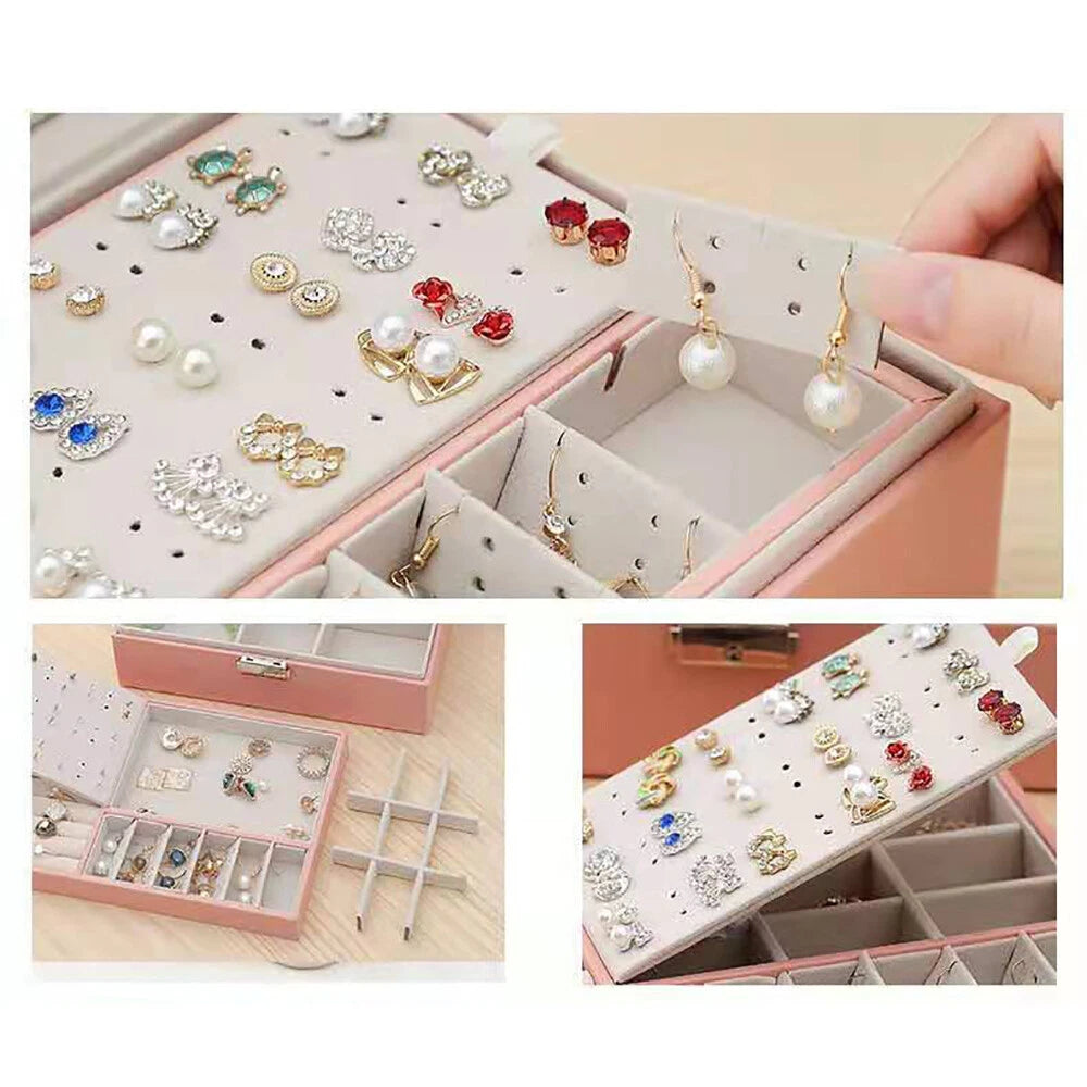 Double Layer Jewelry Box - PU Leather Organizer for Necklaces & Rings | eBay