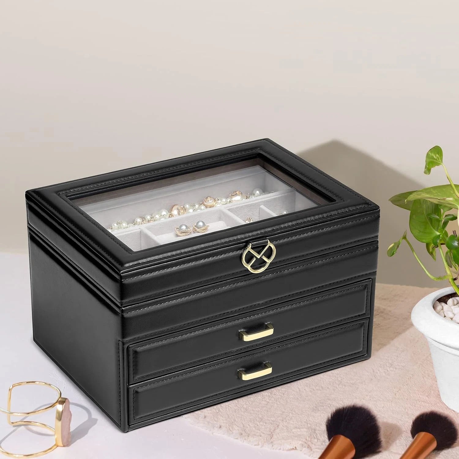 3-Layer Jewelry Box for Women Girls - Jewelry Organizer Box with Glass Lid - Jew | eBay