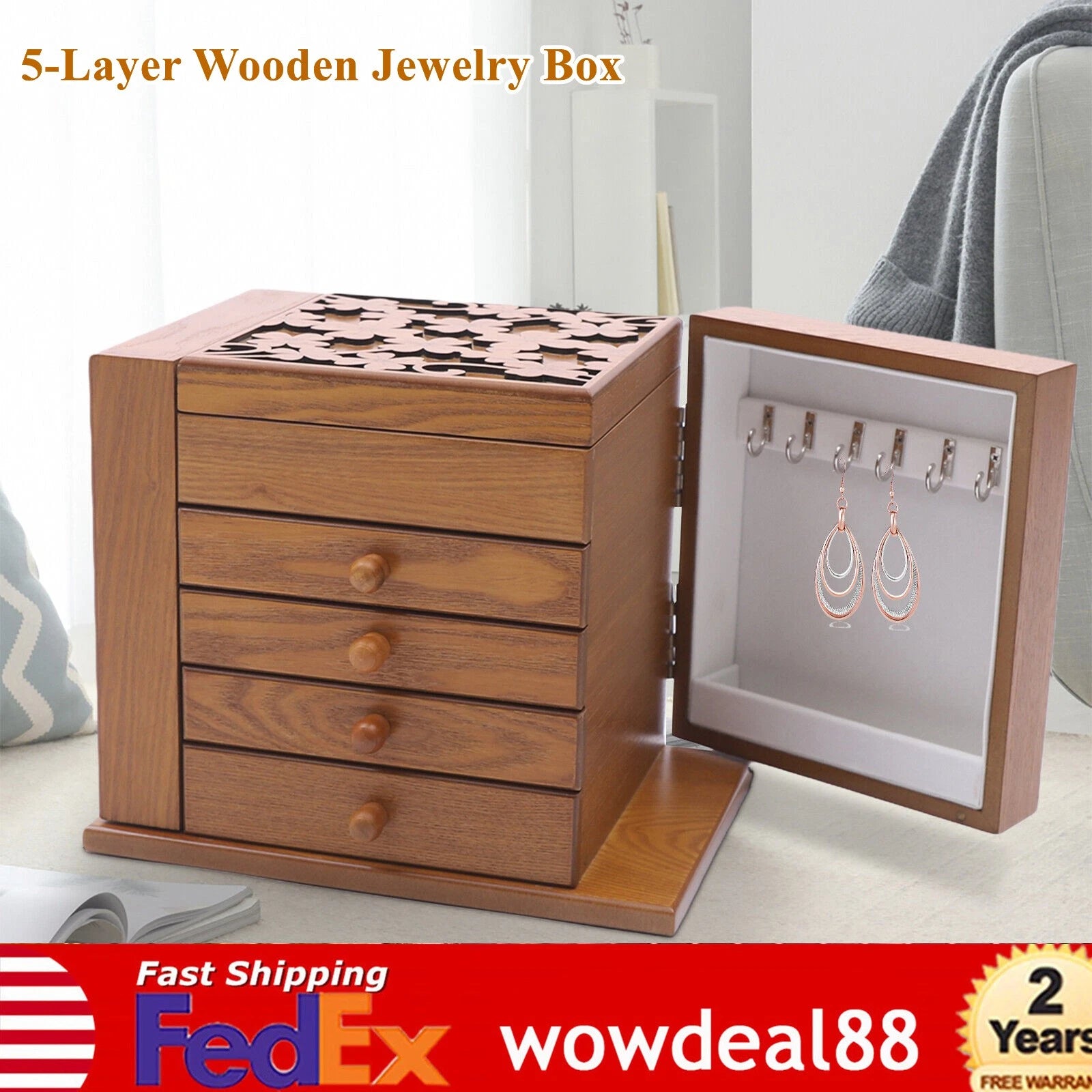 5 Layers Vintage Jewelry Organizer Case Large Wooden Storage Box with 4 Drawers | eBay