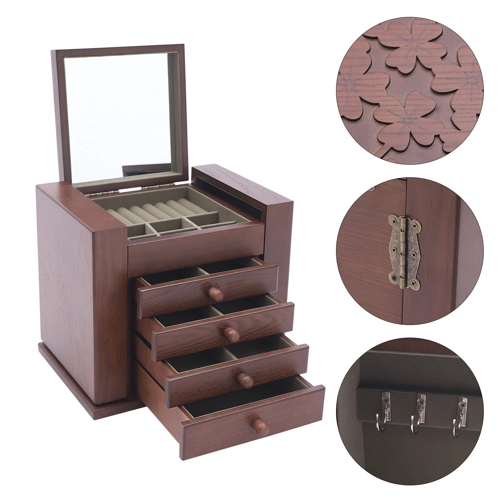 5 Layers Vintage Jewelry Organizer Wooden Storage Box Organizer W/4 Drawers | eBay