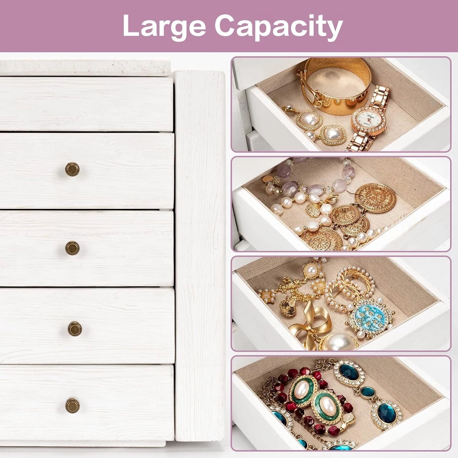 Charming White 5-Layer Jewelry Storage Box with Built-in Mirror & 4 Drawers | eBay