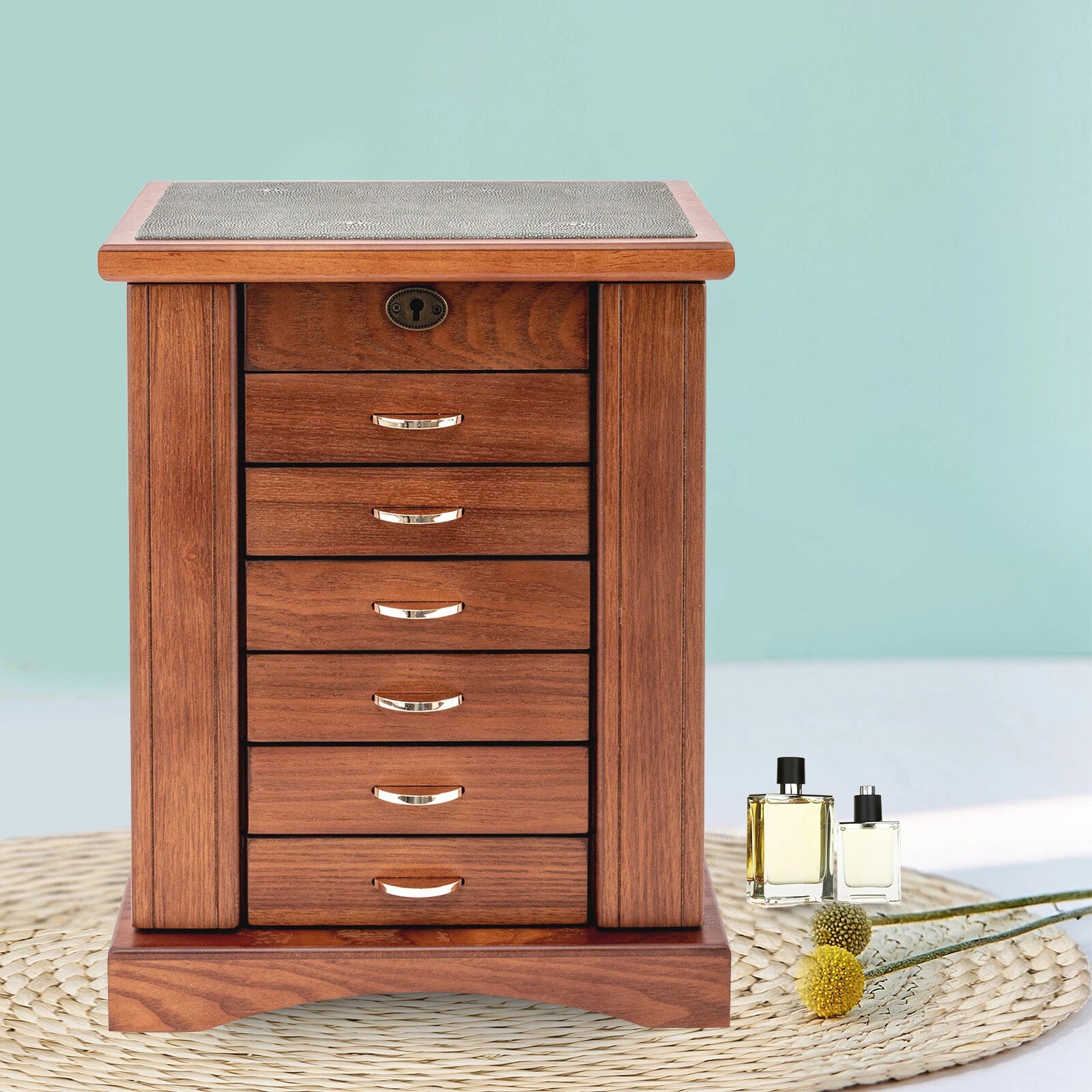 7 Layers Jewelry Box Wooden for Wowen Large Organizer Box with Mirror Safe Lock | eBay