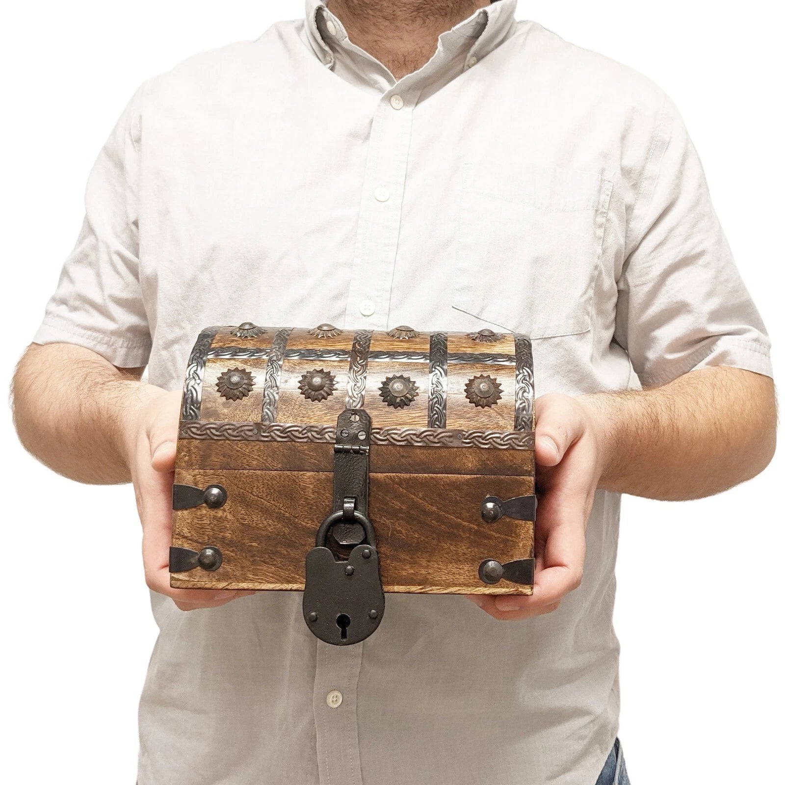 8"x6"x6" Wood Pirate's Treasure Chest Nautical Jewelry Box, Includes Lock & Keys 850018633550| eBay