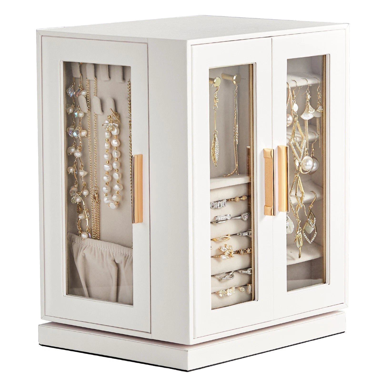 360° Rotating Jewelry Box Large Storage for Earrings Velvet Jewelry Cabinet | eBay