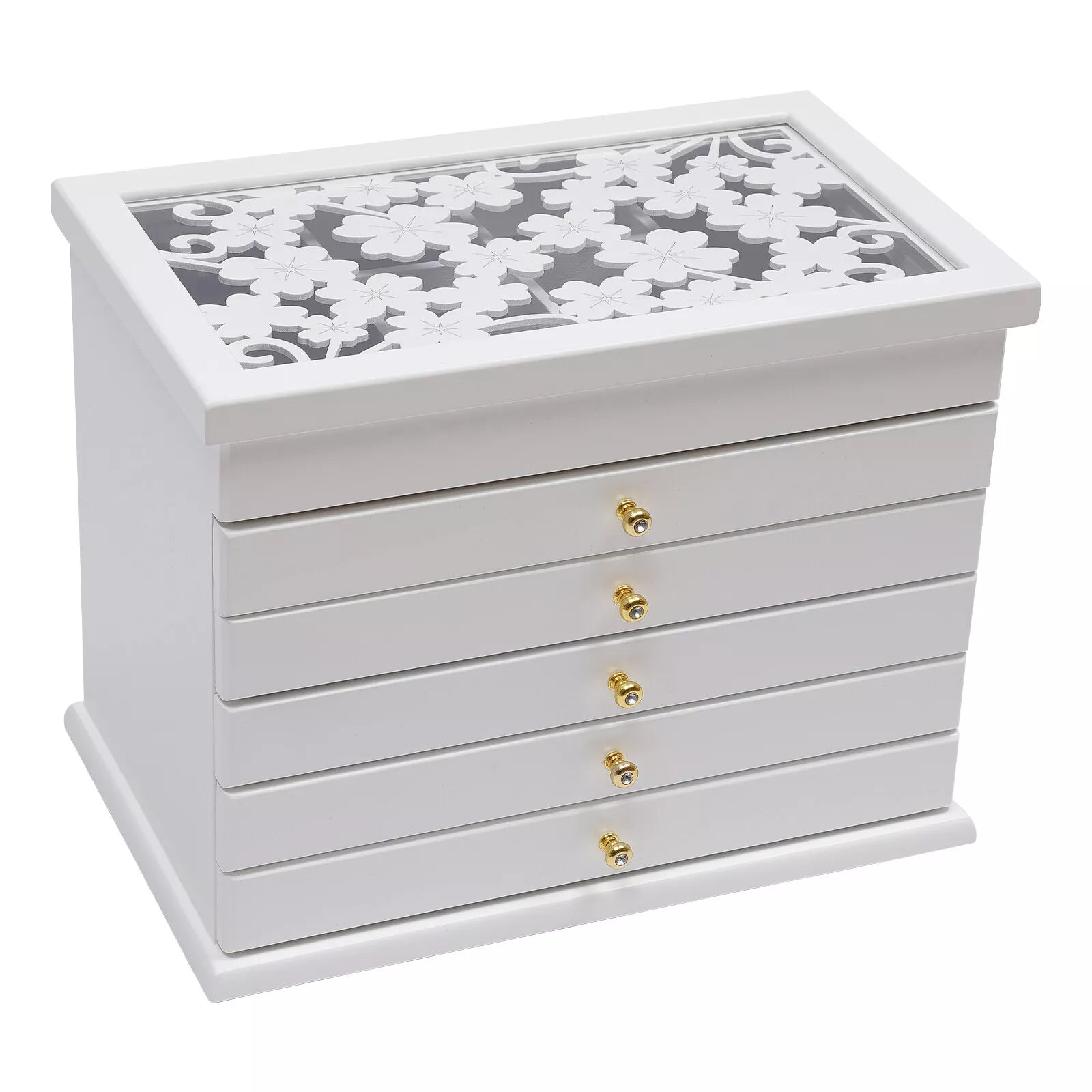 6-Layer Jewelry Boxes Ring Necklace Storage Large-Capacity Wooden Box Case White | eBay