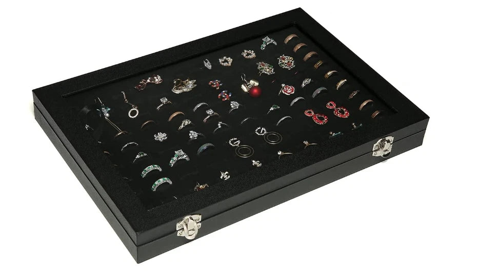 100 Slot Jewelry Display Case Ring Organizer Box Tray Glass Top Storage Holder | eBay