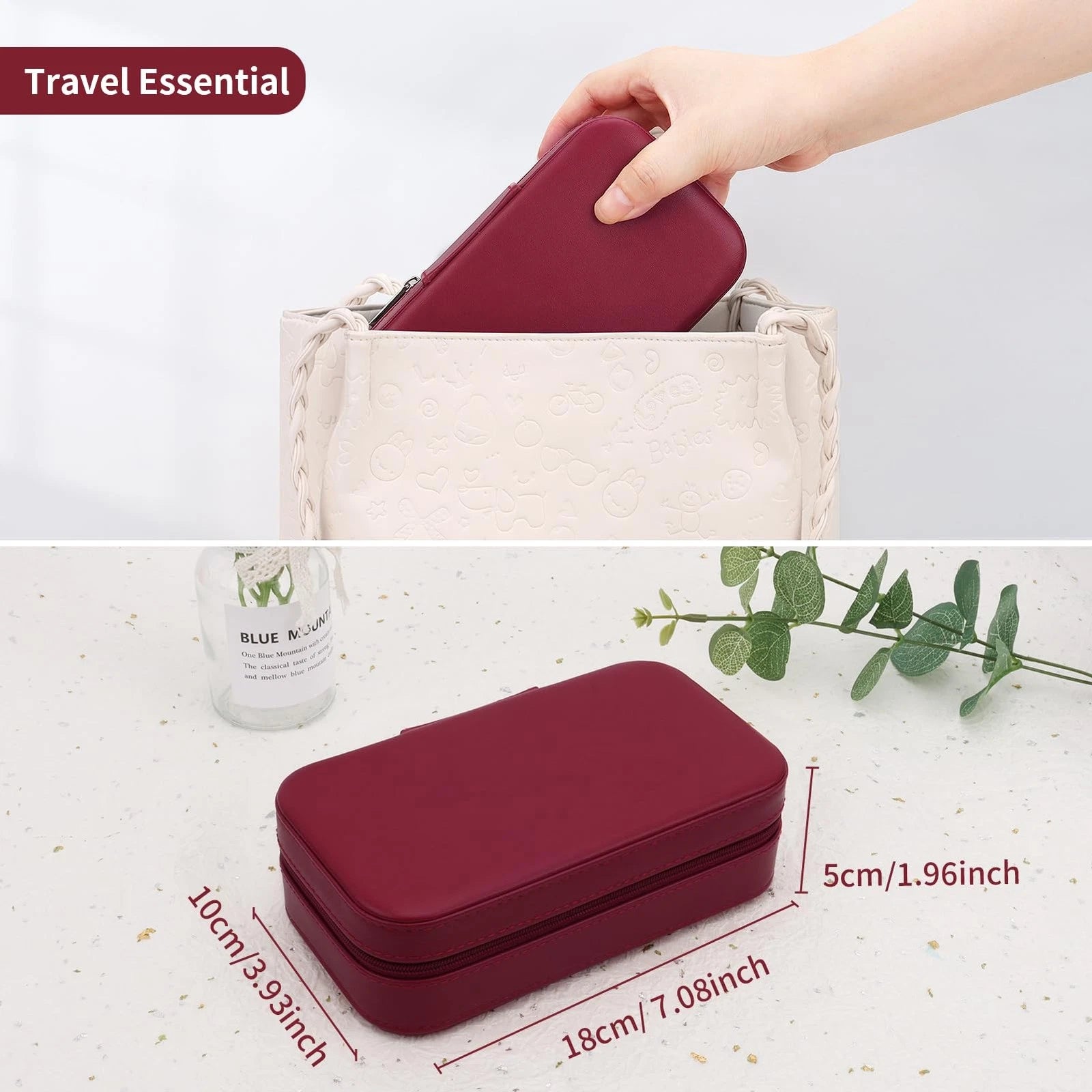 DesignSter Travel Jewelry Box, PU Leather Portable Case, Wine Red | eBay