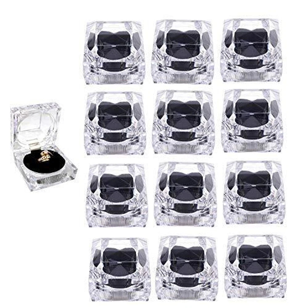 12 PC Clear Crystal Ring Gift Boxes Earrings Jewelry Storage Box BlACK RED WHITE | eBay
