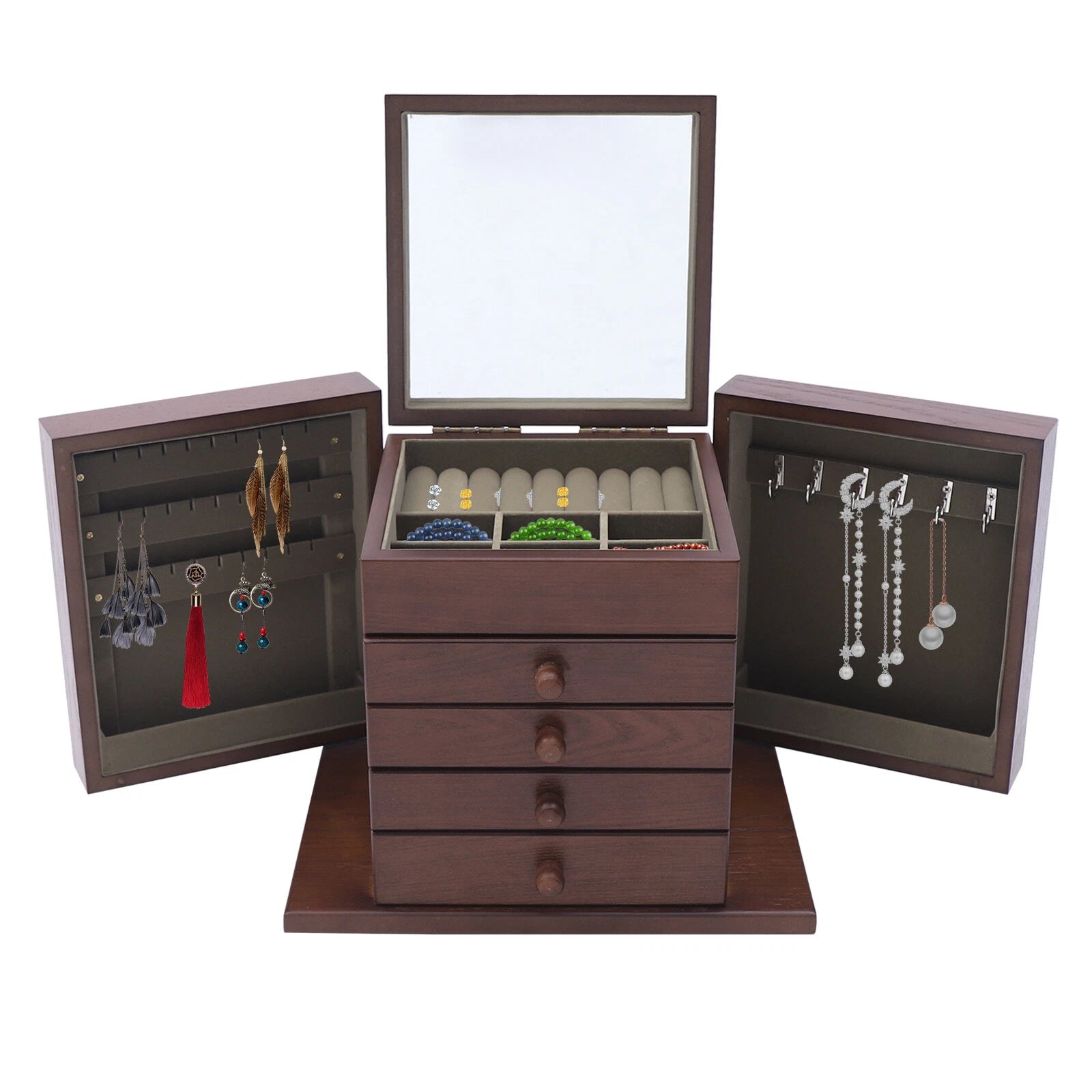 5 Layers Vintage Jewelry Organizer Wooden Storage Box Organizer W/4 Drawers | eBay