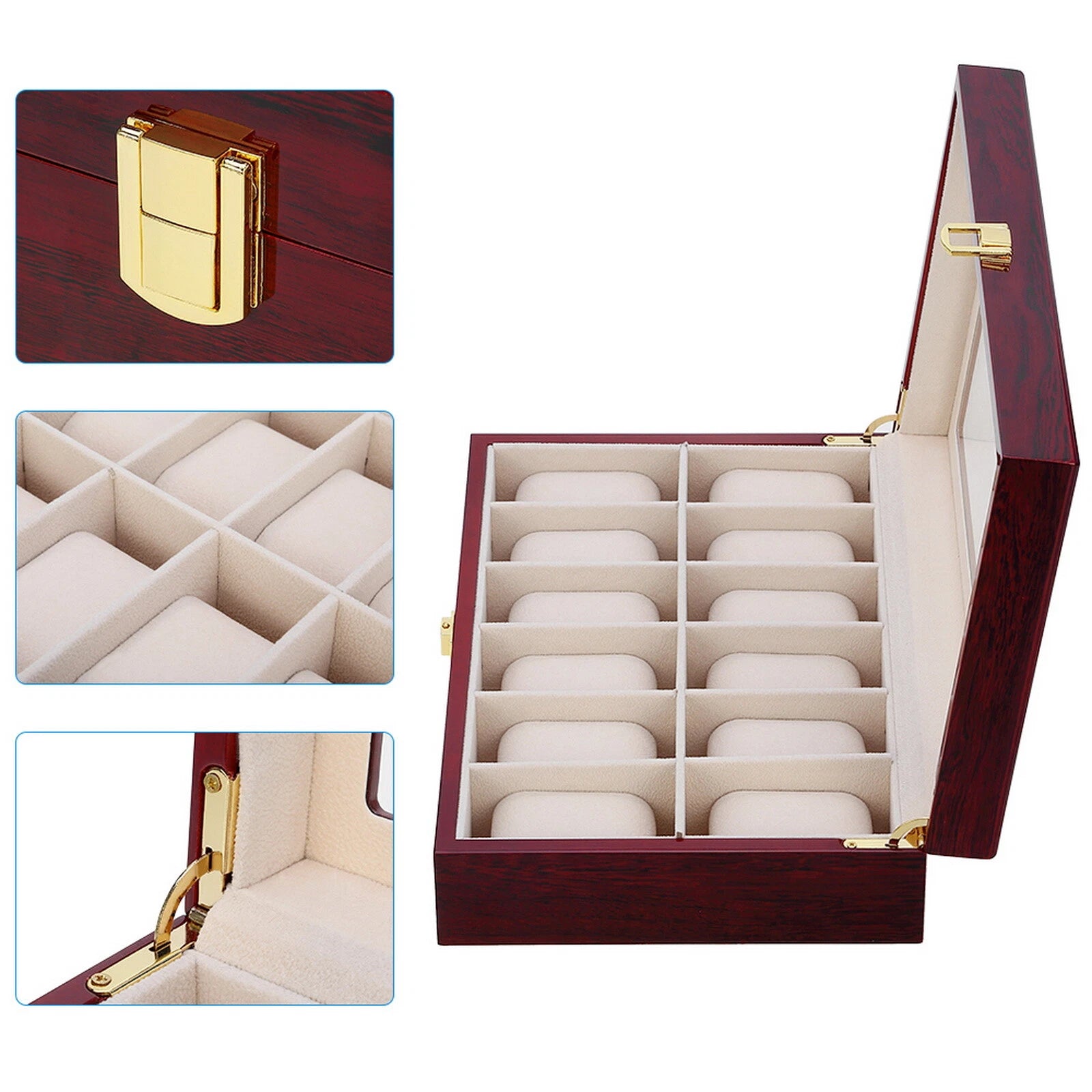 12 Slots Man Wooden Watch Display Box Jewelry Storage Organizer Case Holder Gift | eBay