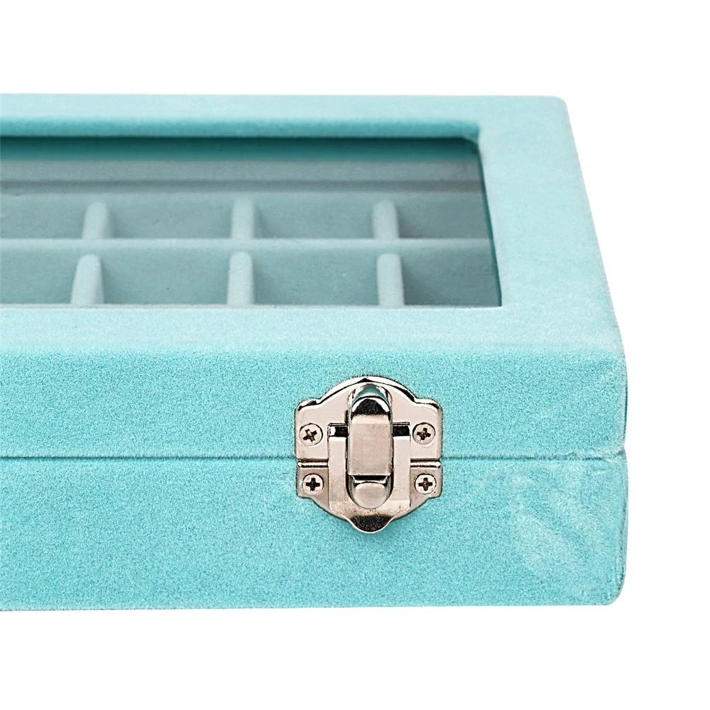 24 Slots Velvet Glass Jewelry Box Organizer Rings Earrings Tray Display Case | eBay