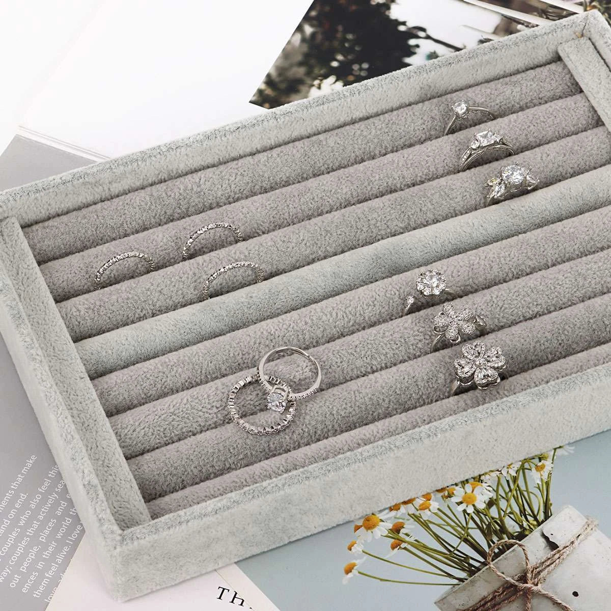 2× Velvet Jewelry Ring Display Organizer Case Earring Storage Box Tray Holder US | eBay